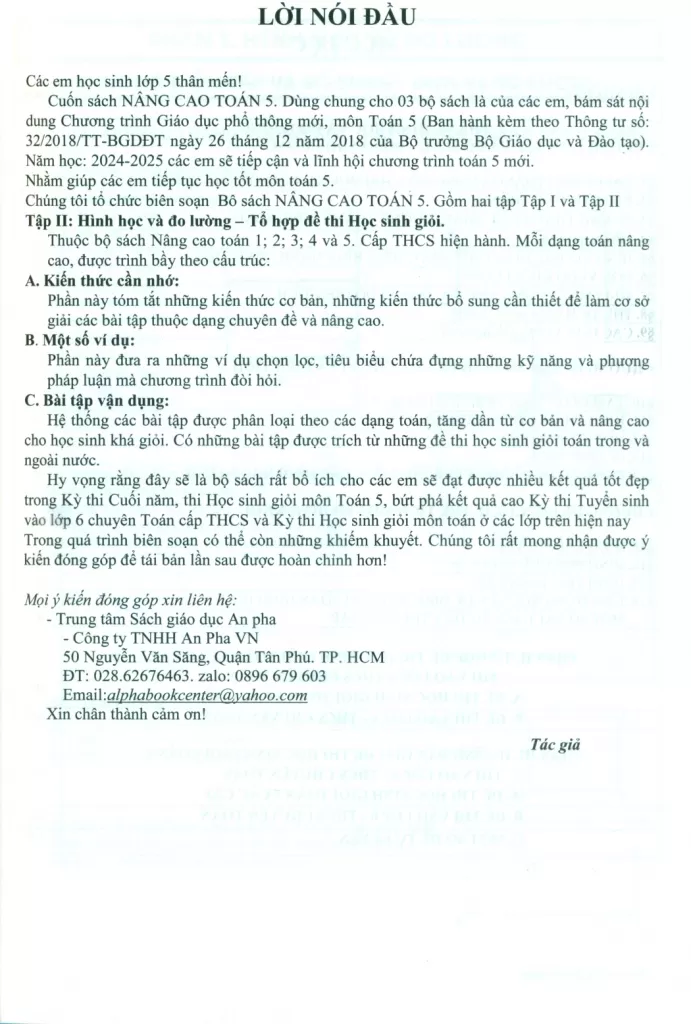NÂNG CAO TOÁN LỚP 5 - TẬP 2 (Theo chương trình GDPT mới, Dùng chung cho các bộ SGK hiện hành)