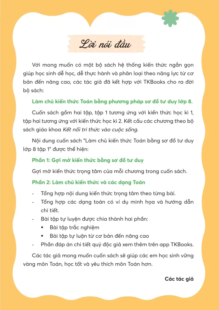 LÀM CHỦ KIẾN THỨC TOÁN LỚP 8 BẰNG SƠ ĐỒ TƯ DUY - TẬP 1 (Theo SGK Kết nối tri thức với cuộc sống)