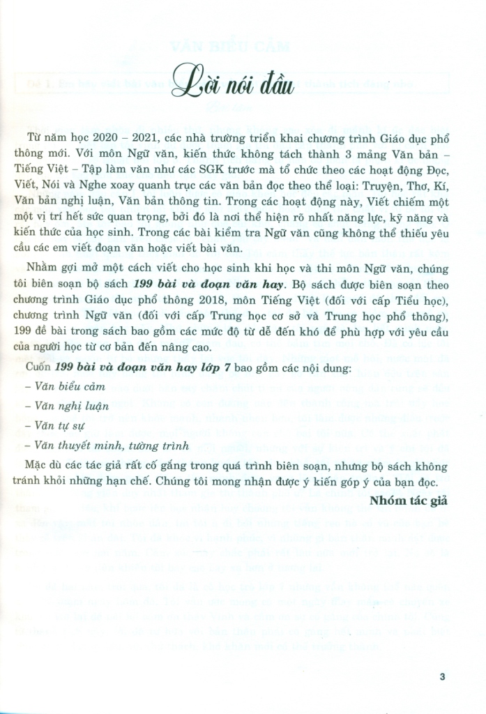 199 BÀI VÀ ĐOẠN VĂN HAY LỚP 7 (Theo chương trình GDPT mới)