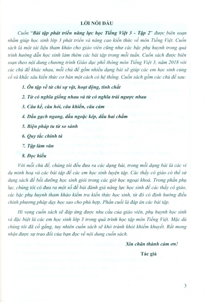 BÀI TẬP PHÁT TRIỂN NĂNG LỰC HỌC TIẾNG VIỆT LỚP 3 - TẬP 2 (Biên soạn theo SGK mới)