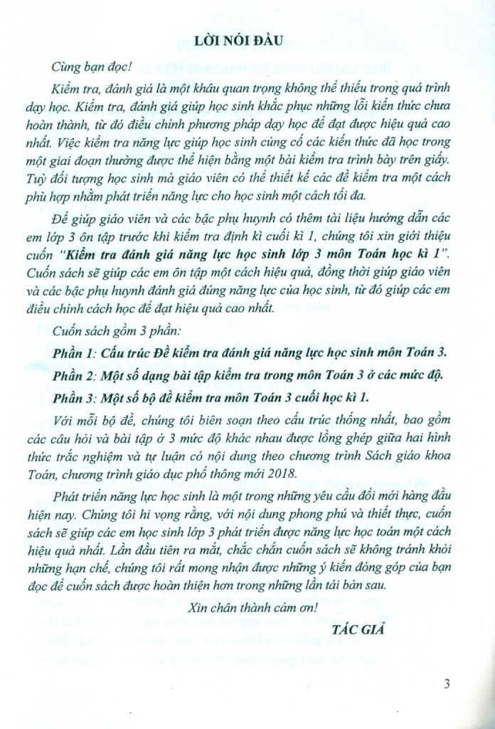 KIỂM TRA, ĐÁNH GIÁ NĂNG LỰC HỌC SINH LỚP 3 MÔN TOÁN - HỌC KÌ 1 (Biên soạn theo chương trình GDPT mới)