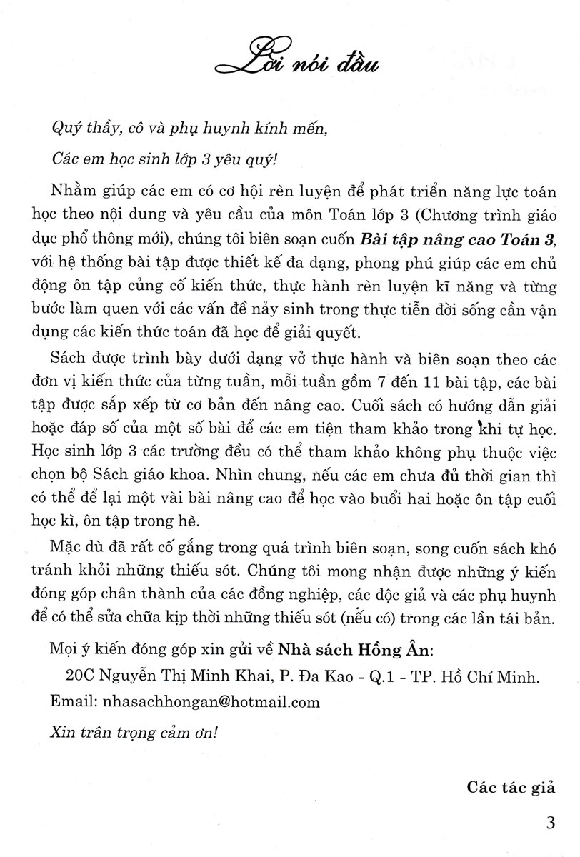 BÀI TẬP NÂNG CAO TOÁN LỚP 3 (Theo chương trình GDPT mới)