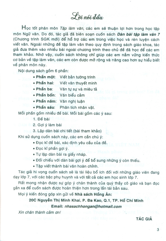 DÀN BÀI TẬP LÀM VĂN LỚP 7 (Biên soạn theo chương trình GDPT mới)