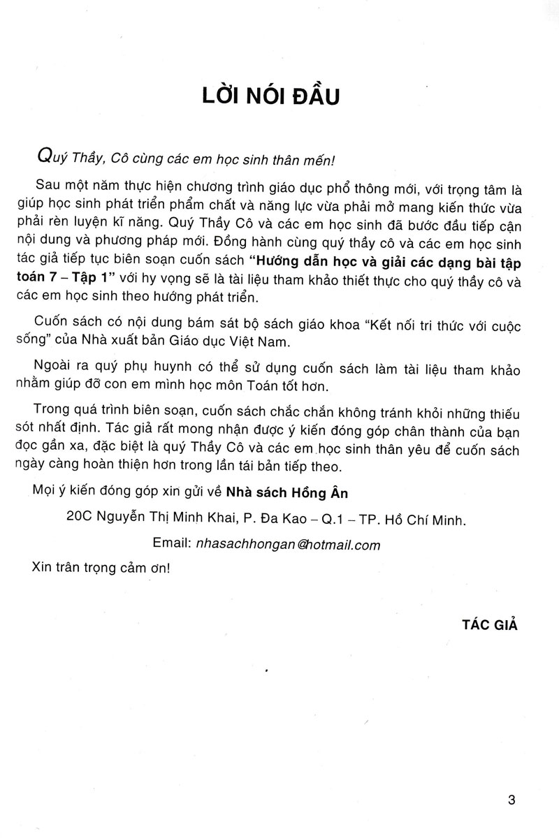 HƯỚNG DẪN HỌC VÀ GIẢI CÁC DẠNG BÀI TẬP TOÁN LỚP 7 - TẬP 1 (Bám sát SGK Kết nối tri thức với cuộc sống)