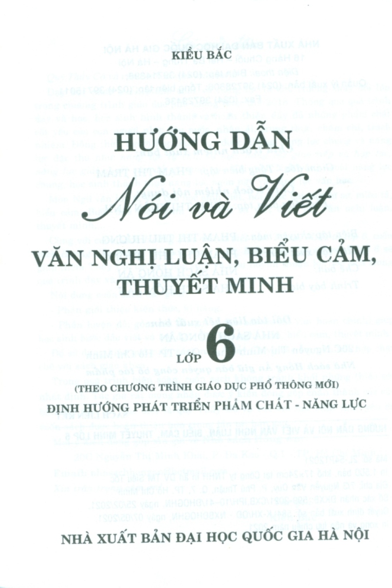 HƯỚNG DẪN NÓI VÀ VIẾT VĂN NGHỊ LUẬN, BIỂU CẢM, THUYẾT MINH LỚP 6 ((Dùng chung cho các bộ SGK hiện hành)