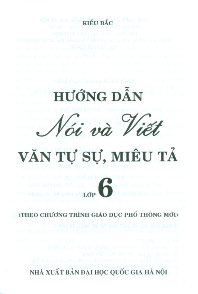 HƯỚNG DẪN NÓI VÀ VIẾT VĂN TỰ SỰ, MIÊU TẢ LỚP 6 (Theo chương trình GDPT mới)