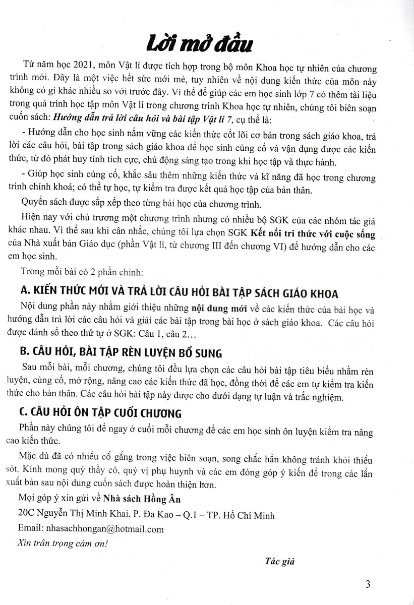 HƯỚNG DẪN TRẢ LỜI CÂU HỎI VÀ BÀI TẬP VẬT LÍ LỚP 7 (Theo chương trình GDPT mới - Bám sát SGK Kết nối tri thức với cuộc sống)