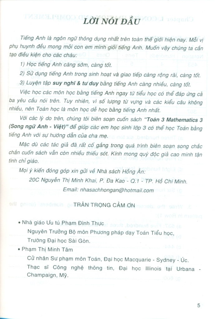 TOÁN LỚP 3 - SONG NGỮ ANH VIỆT (Dùng chung cho các bộ SGK hiện hành)