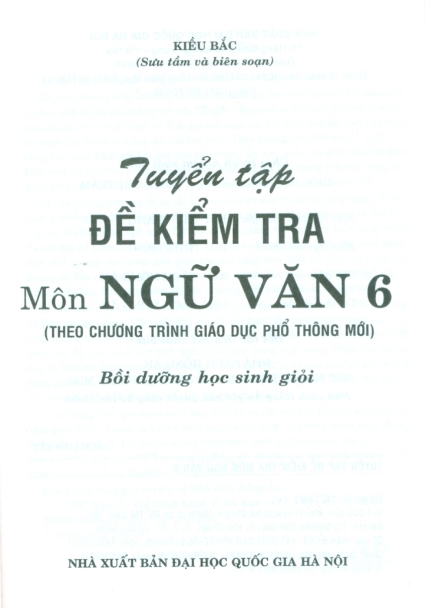 TUYỂN TẬP ĐỀ KIỂM TRA MÔN NGỮ VĂN LỚP 6 - Bồi dưỡng học sinh giỏi (Theo chương trình GDPT mới)