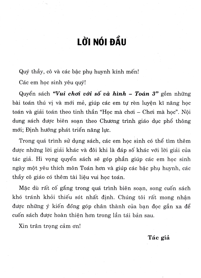 Vui chơi với Số và Hình Toán lớp 3 (Theo chương trình GDPT mới - Định hướng phát triển năng lực)