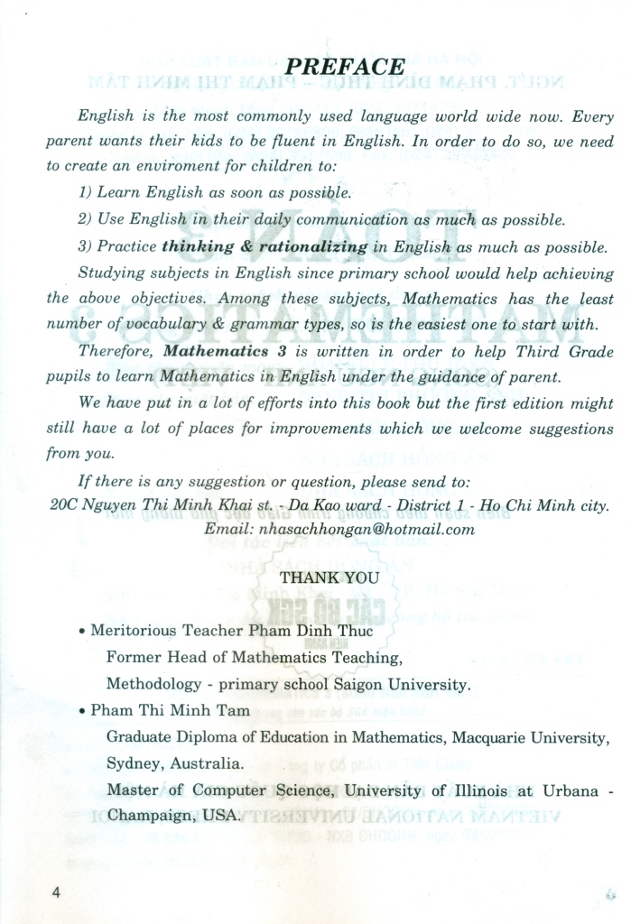 TOÁN LỚP 3 - SONG NGỮ ANH VIỆT (Dùng chung cho các bộ SGK hiện hành)