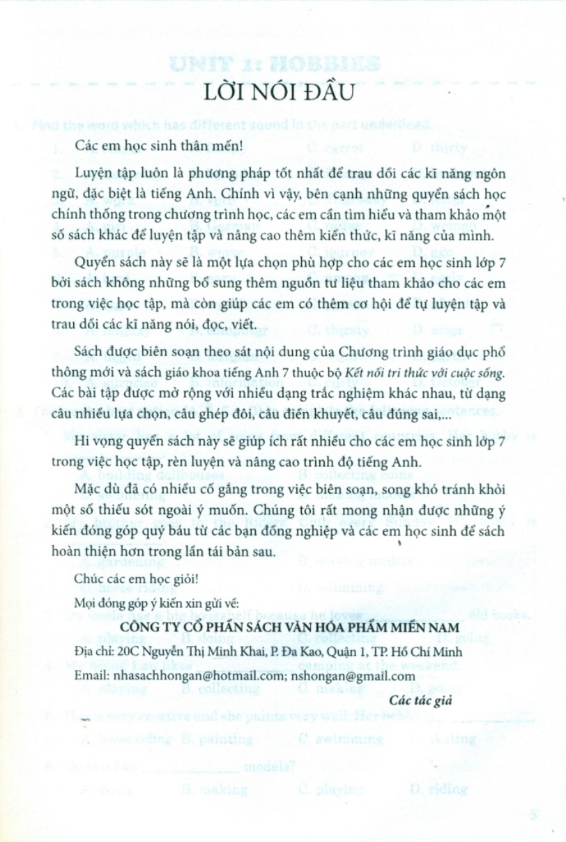 702 CÂU TRẮC NGHIỆM TIẾNG ANH LỚP 7 (Không đáp án; Theo chương trình GDPT mới - Dùng kèm SGK Tiếng Anh 7 Kết nối tri thức với cuộc sống)