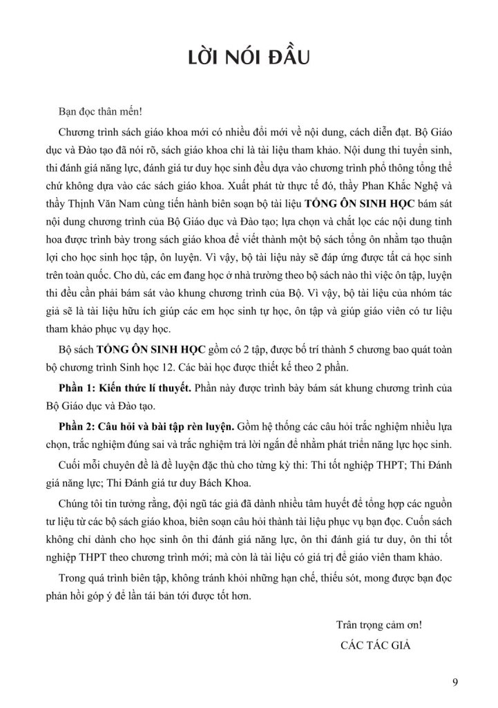 TỔNG ÔN SINH HỌC - TẬP 1 (Theo Chương trình SGK mới)