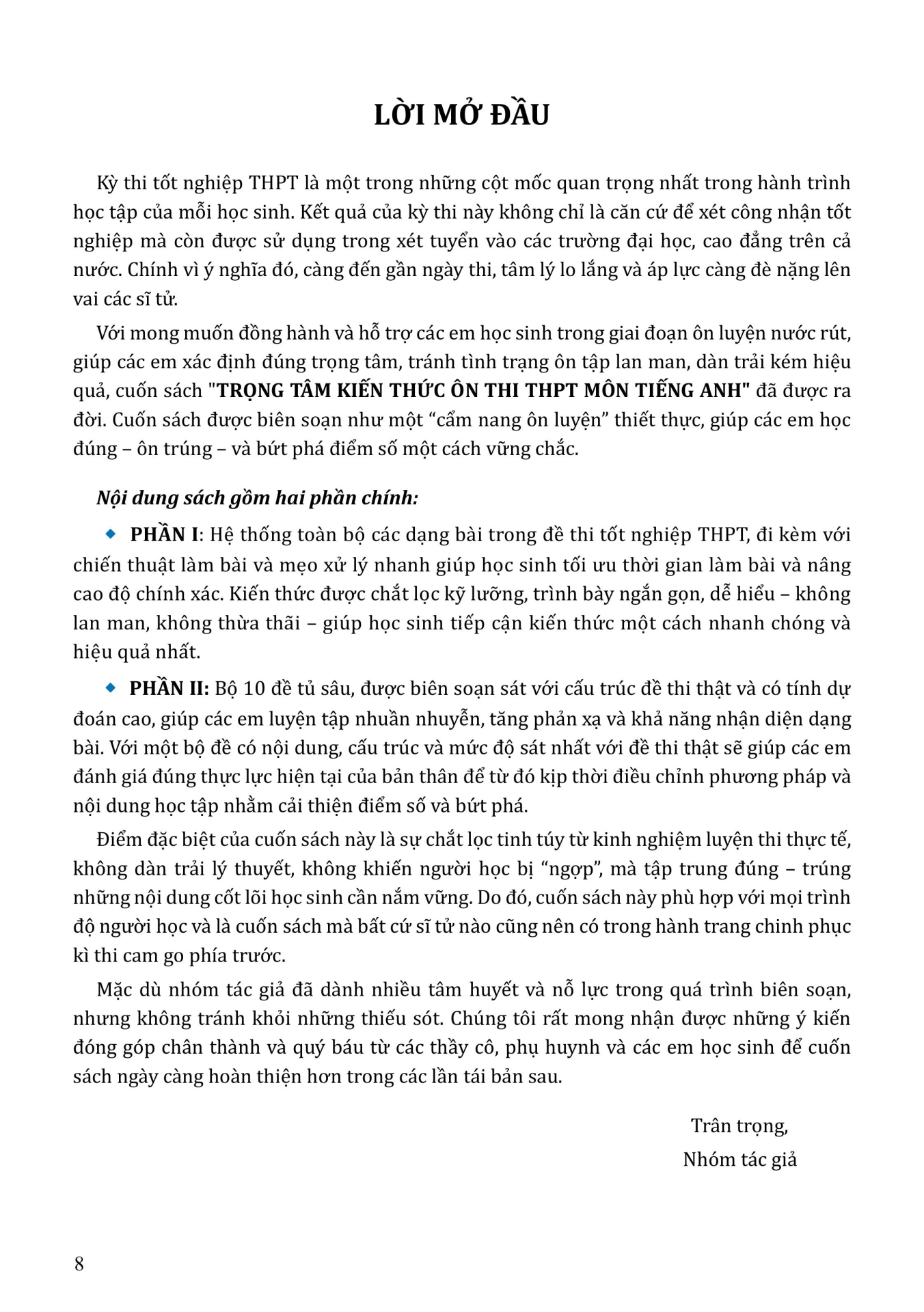 TRỌNG TÂM KIẾN THỨC ÔN THI THPT MÔN TIẾNG ANH