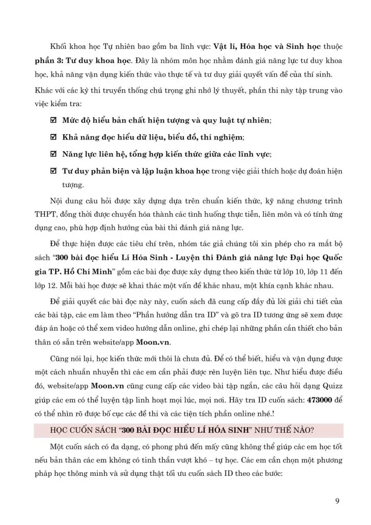 HCM - VACT Luyện thi Đánh giá năng lực - Đại học Quốc gia TP. HCM - 300 BÀI ĐỌC HIỂU LÍ HÓA SINH
