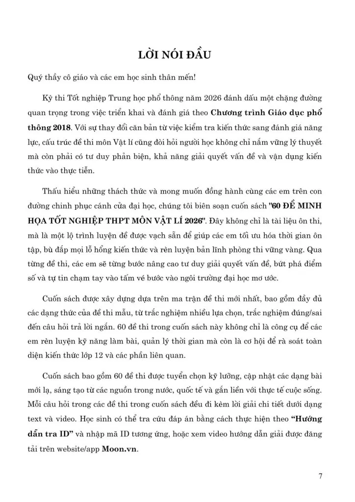60 ĐỀ MINH HỌA TỐT NGHIỆP THPT 2026 MÔN VẬT LÍ
