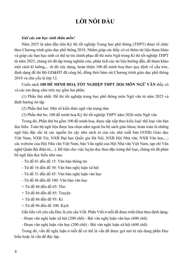 100 ĐỀ MINH HỌA TỐT NGHIỆP THPT 2026 MÔN NGỮ VĂN
