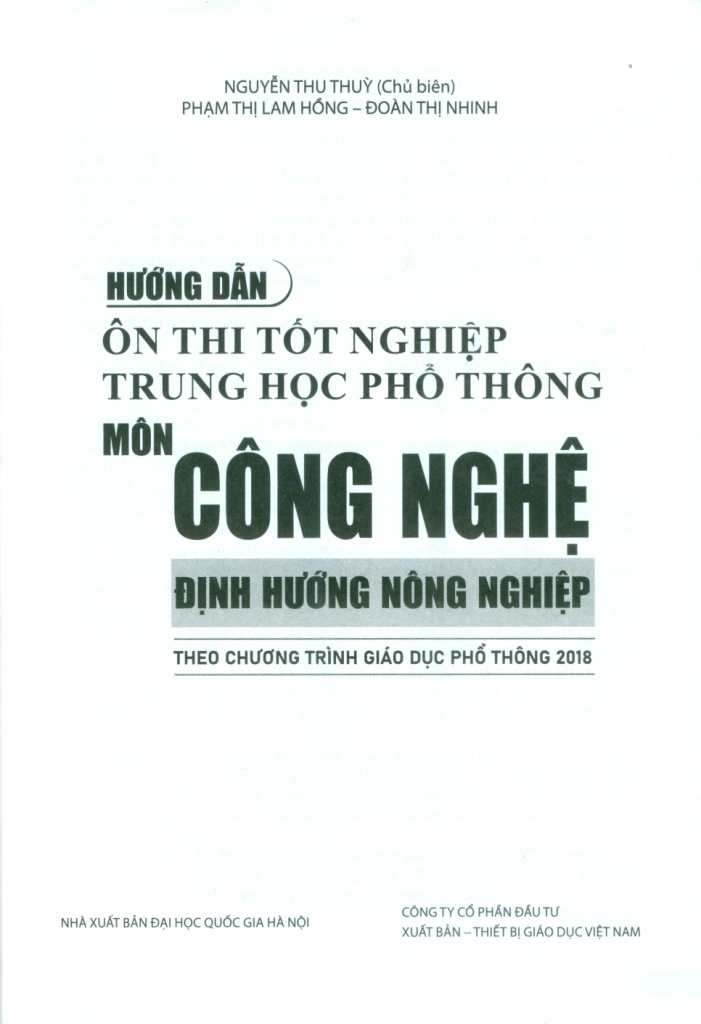 HƯỚNG DẪN ÔN THI TỐT NGHIỆP THPT MÔN CÔNG NGHỆ - ĐỊNH HƯỚNG NÔNG NGHIỆP (Theo Chương trình giáo dục phổ thông 2018)