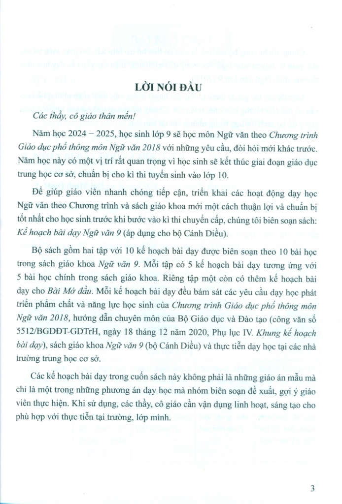 KẾ HOẠCH BÀI DẠY NGỮ VĂN LỚP 9 - TẬP 2 (Bộ sách Cánh diều)
