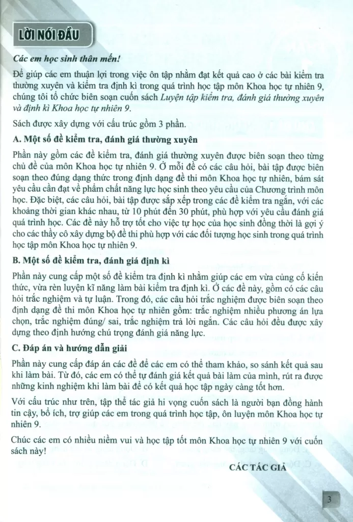 LUYỆN TẬP KIỂM TRA, ĐÁNH GIÁ THƯỜNG XUYÊN VÀ ĐỊNH KÌ KHOA HỌC TỰ NHIÊN LỚP 9 (Theo Chương trình GDPT 2018)