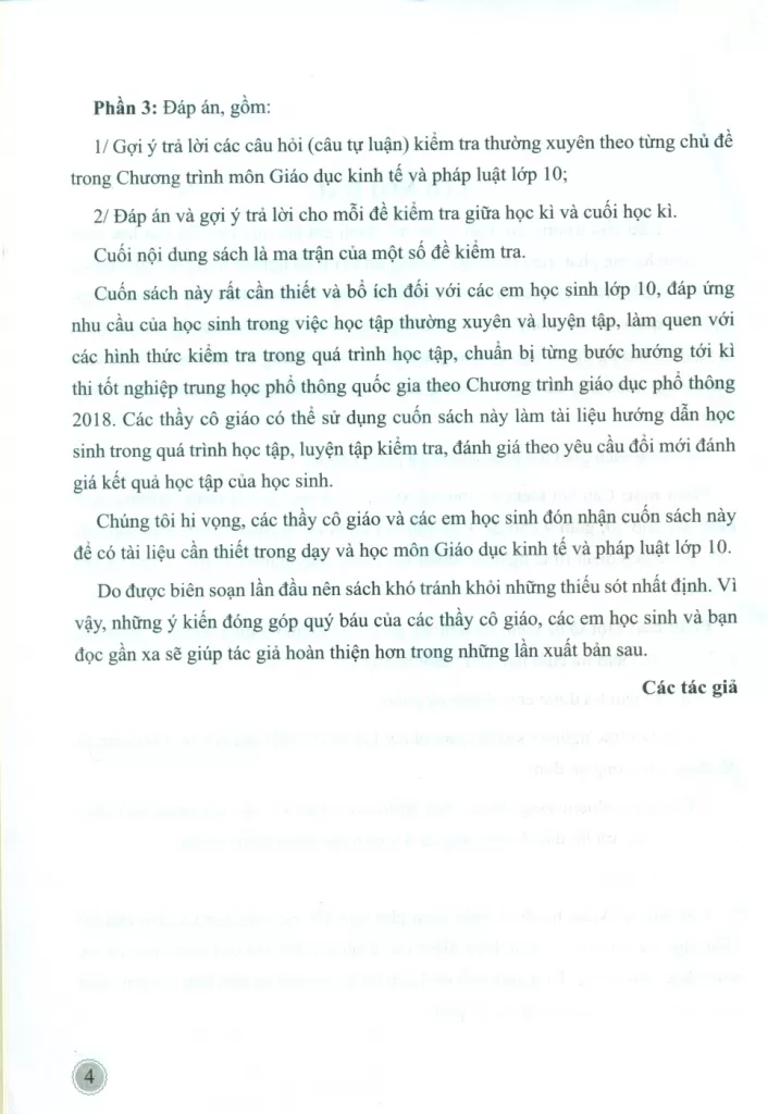 LUYỆN TẬP KIỂM TRA, ĐÁNH GIÁ THƯỜNG XUYÊN VÀ ĐỊNH KÌ GIÁO DỤC KINH TẾ VÀ PHÁP LUẬT LỚP 10 (Theo Chương trình GDPT 2018)