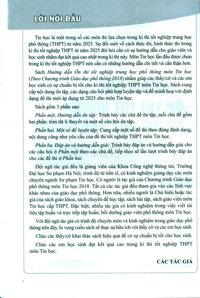 HƯỚNG DẪN ÔN THI TỐT NGHIỆP THPT MÔN TIN HỌC (Theo Chương trình giáo dục phổ thông 2018)