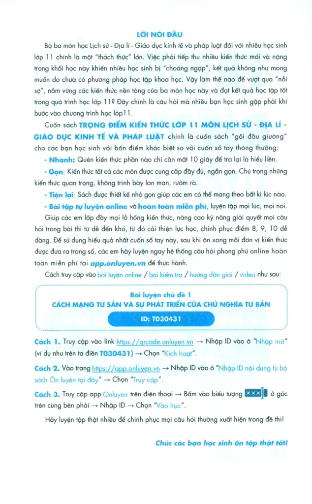 TRỌNG ĐIỂM KIẾN THỨC LỚP 11 MÔN LỊCH SỬ - ĐỊA LÍ - GIÁO DỤC KINH TẾ VÀ PHÁP LUẬT (Định hướng nội dung chuẩn theo chương trình SGK mới)