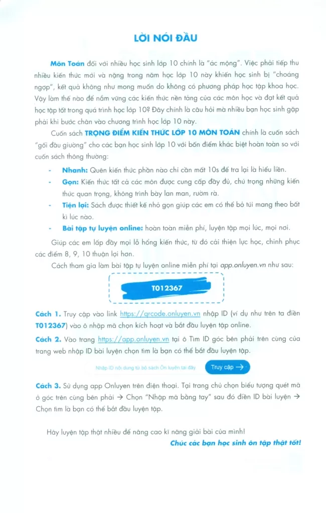 TRỌNG ĐIỂM KIẾN THỨC LỚP 10 MÔN TOÁN (Định hướng nội dung chuẩn theo chương trình SGK mới)