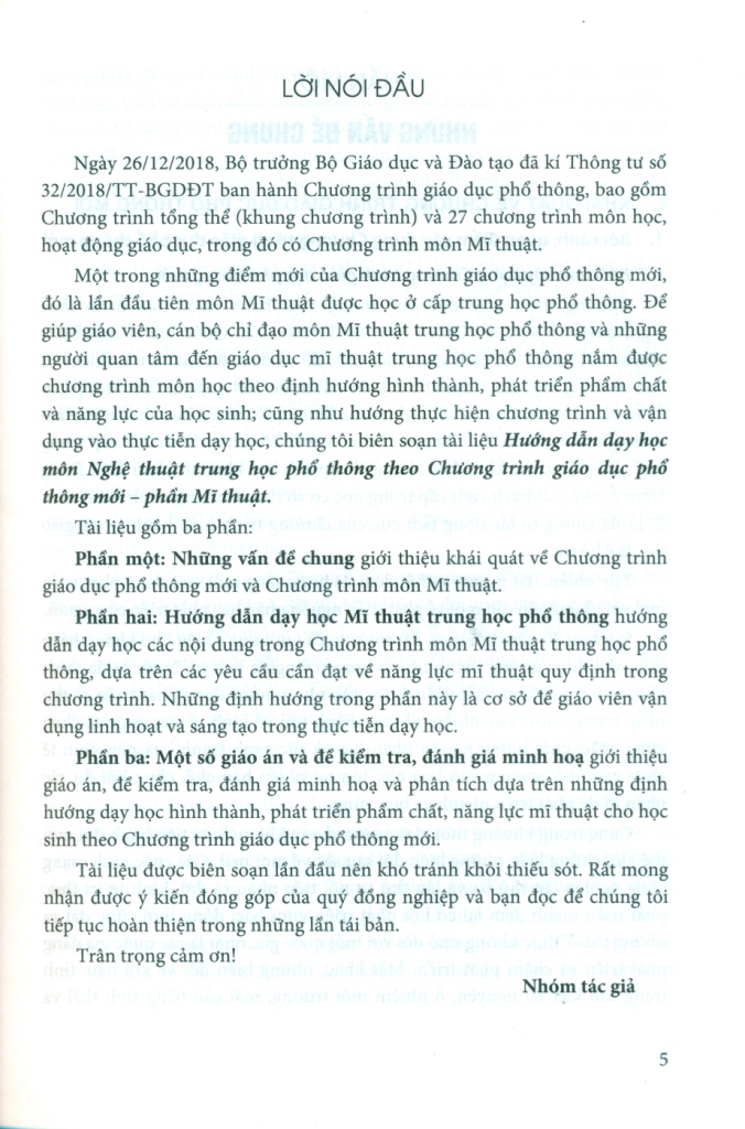 Hướng dẫn dạy học môn Nghệ thuật THPT theo Chương trình giáo dục phổ thông mới - Phần Mĩ thuật