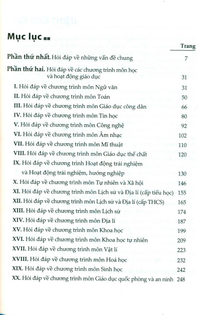 HỎI ĐÁP VỀ CHƯƠNG TRÌNH GIÁO DỤC PHỔ THÔNG - Quyền 1: Các câu hỏi và trả lời về chương trình các môn khoa học và hoạt động giáo dục