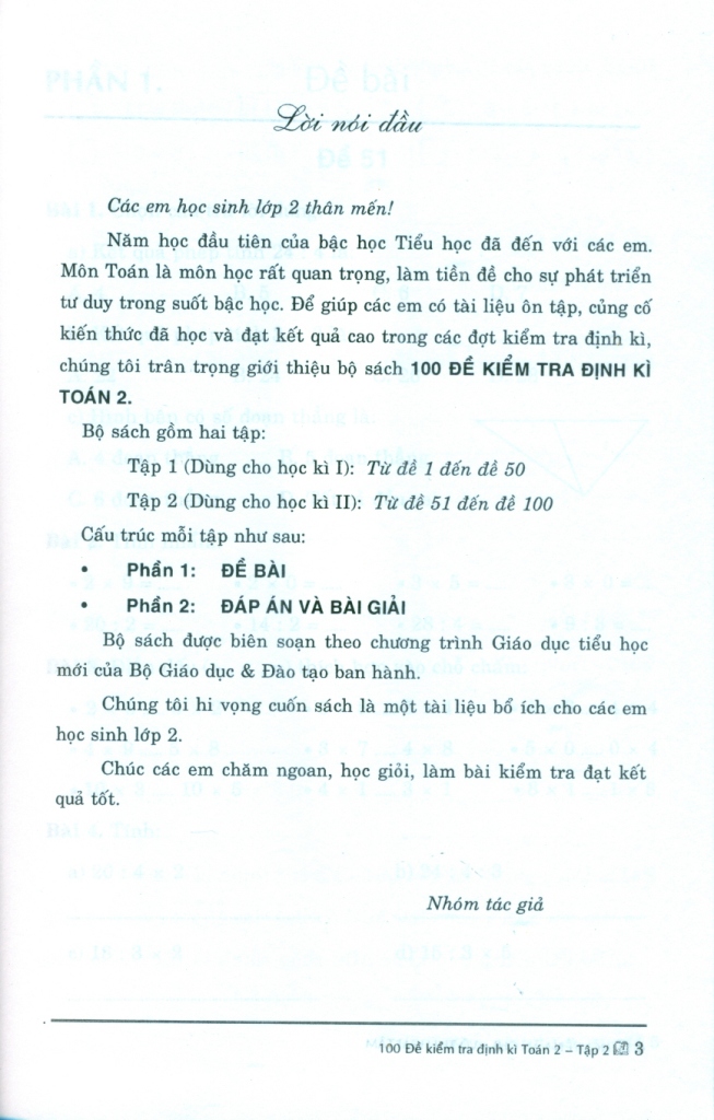 100 ĐỀ KIỂM TRA ĐỊNH KÌ TOÁN LỚP 2 - TẬP 2 (Có đáp án và lời giải; Theo chương trình GDPT mới)