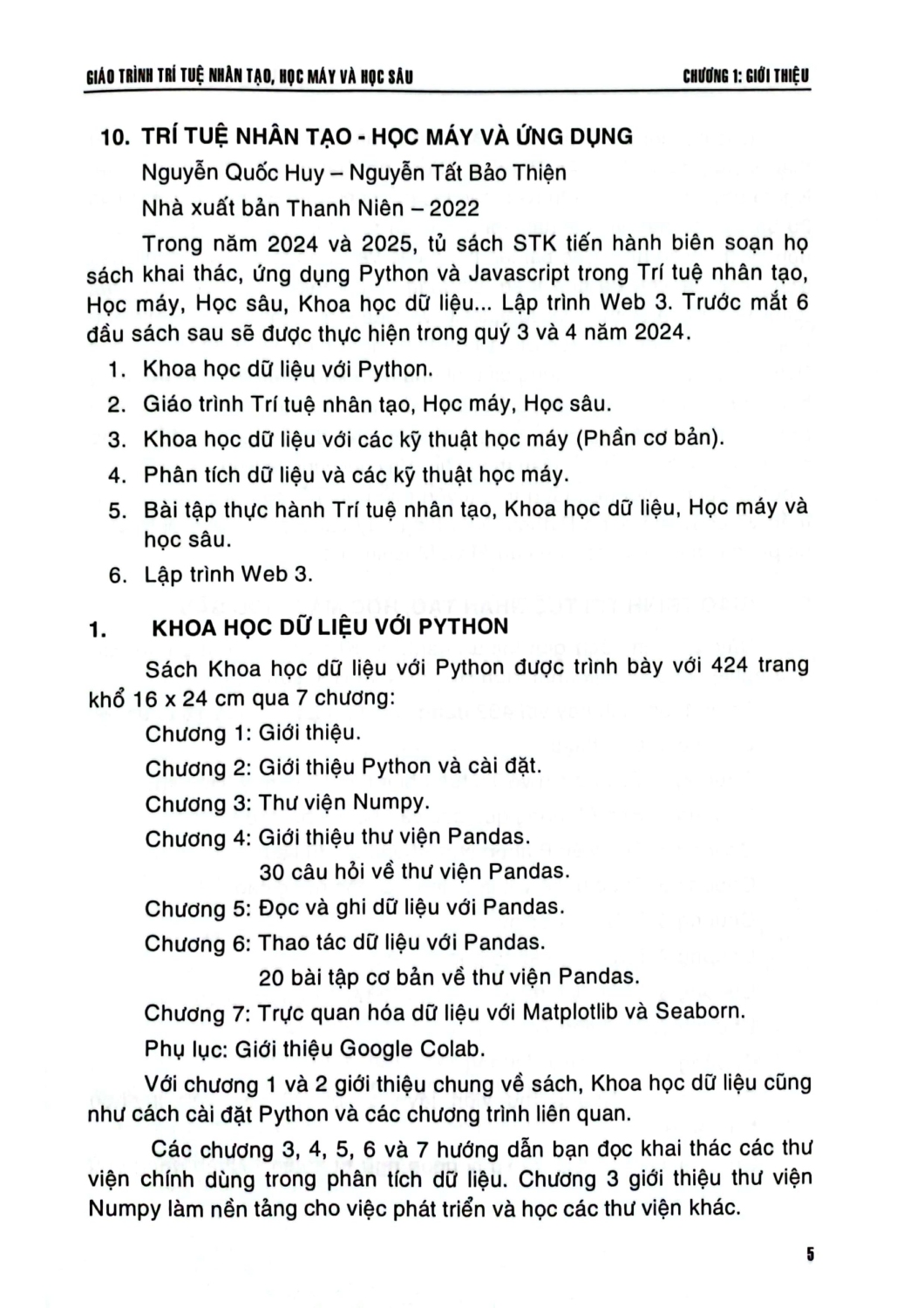 GIÁO TRÌNH TRÍ TUỆ NHÂN TẠO, HỌC MÁY VÀ HỌC SÂU