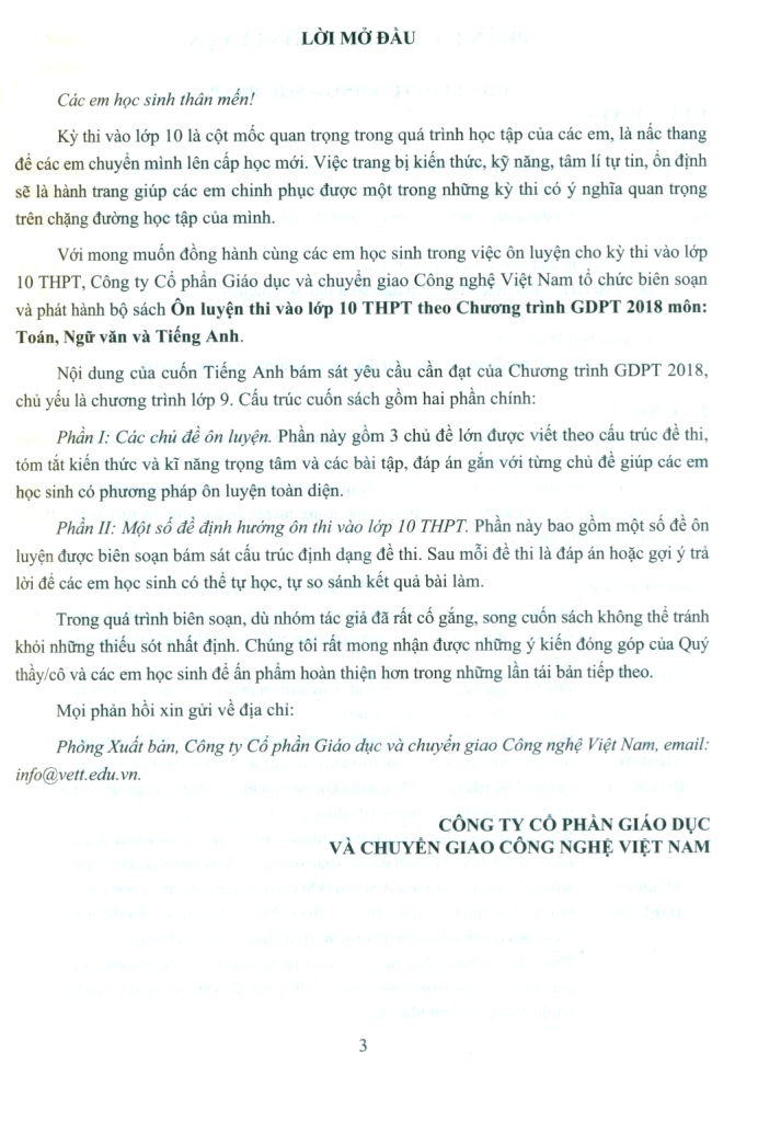 ÔN LUYỆN THI VÀO LỚP 10 THPT MÔN TIẾNG ANH (Theo Chương trình GDPT 2018)