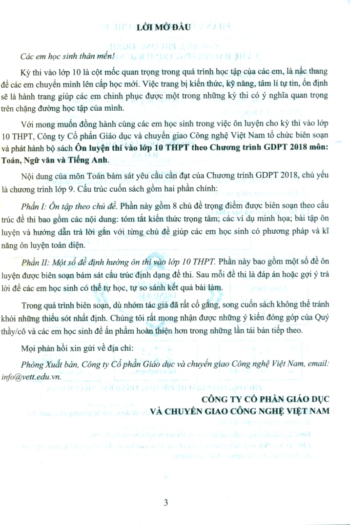 ÔN LUYỆN THI VÀO LỚP 10 THPT MÔN TOÁN (Theo Chương trình GDPT 2018)