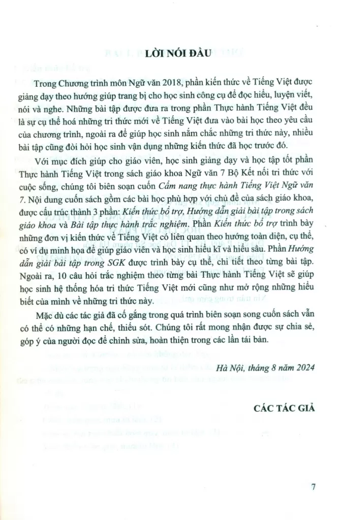 CẨM NANG THỰC HÀNH TIẾNG VIỆT NGỮ VĂN LỚP 7 (Bộ Kết nối tri thức với cuộc sống)