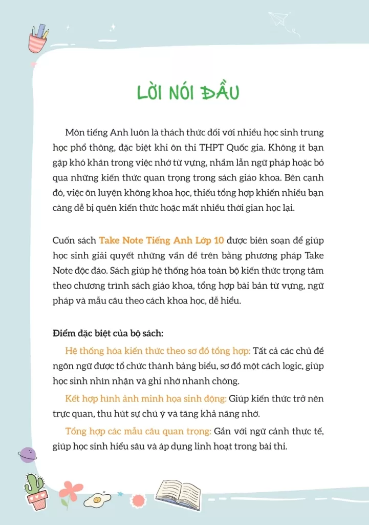 Take Note TIẾNG ANH LỚP 10 - Tổng hợp kiến thức: Hiểu nhanh, nhớ lâu! (Theo SGK Global Success)