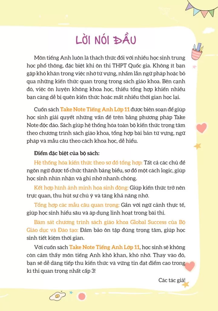 Take Note TIẾNG ANH LỚP 11 - Tổng hợp kiến thức: Hiểu nhanh, nhớ lâu! (Theo SGK Global Success)