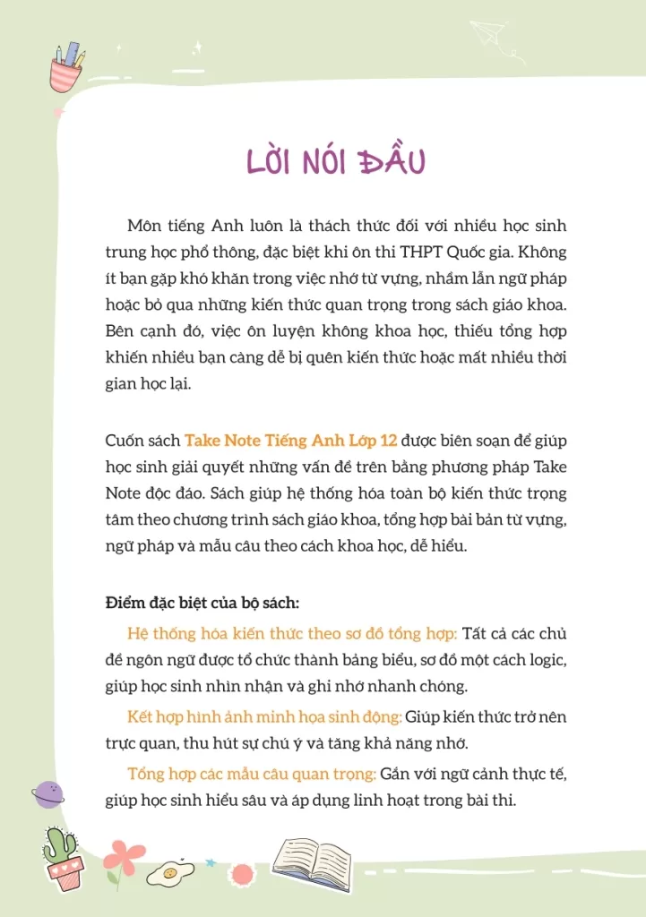 Take Note TIẾNG ANH LỚP 12 - Tổng hợp kiến thức: Hiểu nhanh, nhớ lâu! (Theo SGK Global Success)
