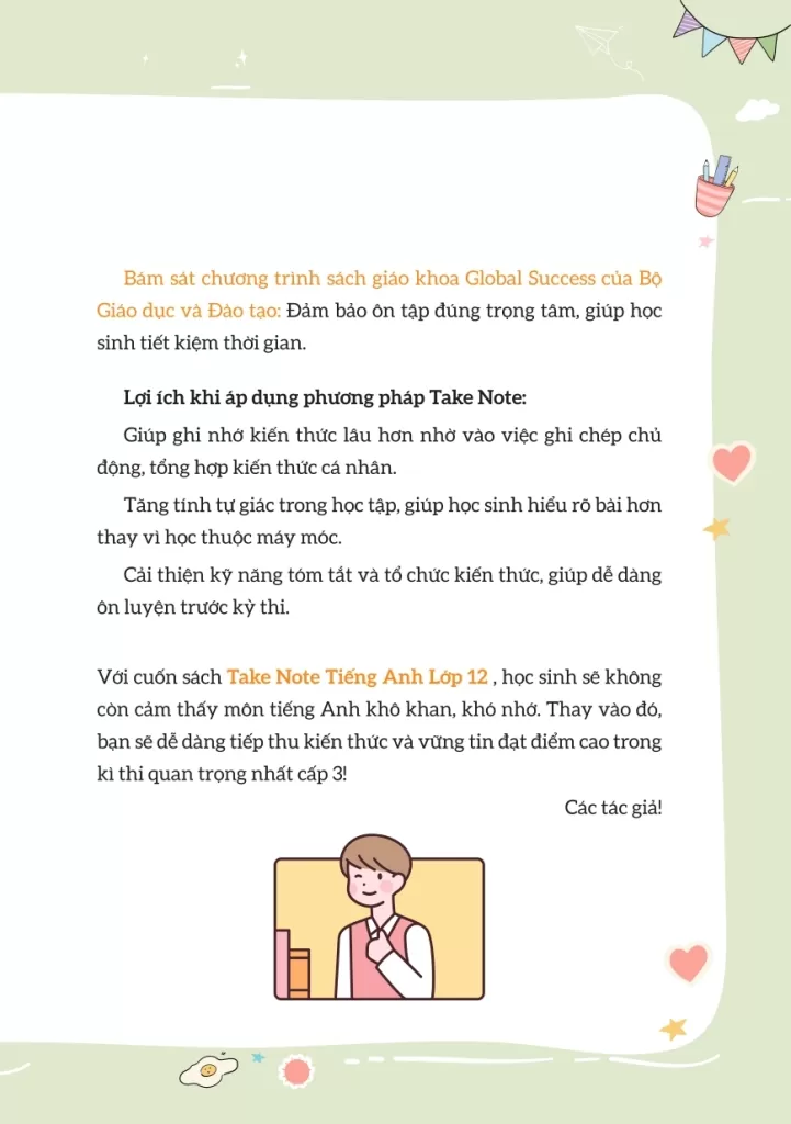 Take Note TIẾNG ANH LỚP 12 - Tổng hợp kiến thức: Hiểu nhanh, nhớ lâu! (Theo SGK Global Success)