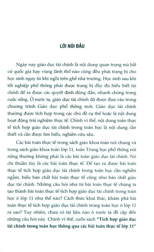 TÍCH HỢP GIÁO DỤC TÀI CHÍNH TRONG TOÁN HỌC QUA CÁC BÀI TOÁN THỰC TẾ LỚP 11 (Biên soạn theo Chương trình GDPT mới)