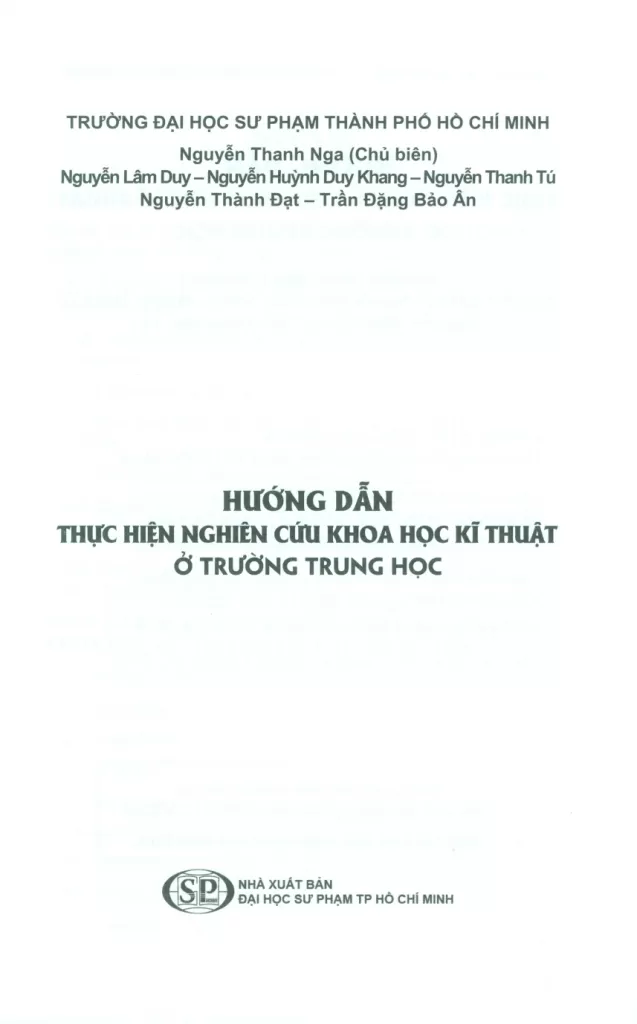 HƯỚNG DẪN THỰC HIỆN NGHIÊN CỨU KHOA HỌC KĨ THUẬT Ở TRƯỜNG TRUNG HỌC