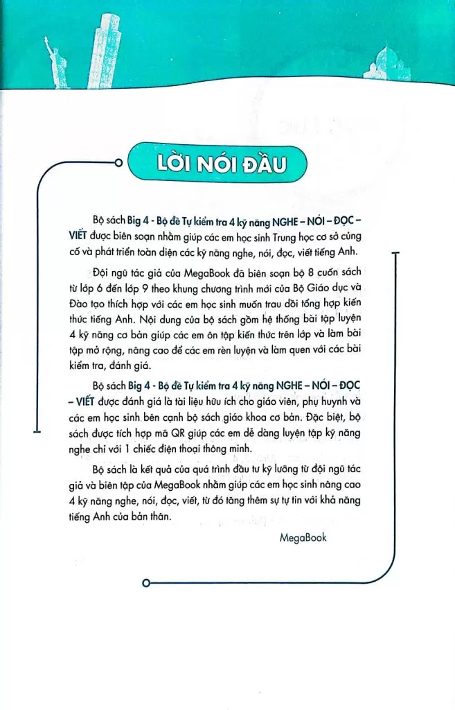 BIG 4 BỘ ĐỀ TỰ KIỂM TRA 4 KỸ NĂNG NGHE - NÓI - ĐỌC - VIẾT TIẾNG ANH LỚP 9 - TẬP 1 (Theo SGK Tiếng Anh Global Success)