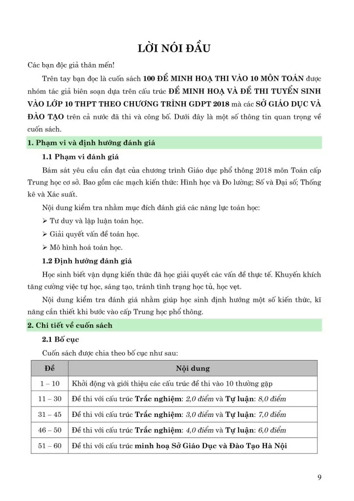 100 ĐỀ MINH HỌA THI VÀO LỚP 10 MÔN TOÁN (Biên soạn theo cấu trúc đề thi minh họa và tuyển sinh vào lớp 10 của các Sở GD-ĐT trên cả nước; 100% Câu hỏi có lời giải chi tiết)