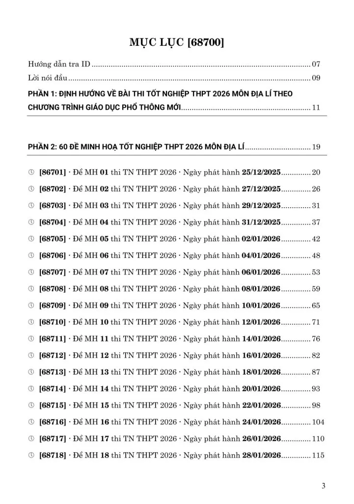 60 ĐỀ MINH HỌA TỐT NGHIỆP THPT 2026 MÔN ĐỊA LÍ
