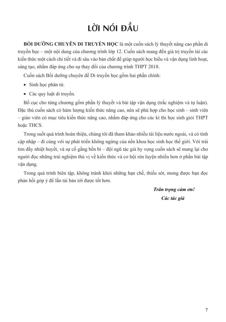 BỒI DƯỠNG CHUYÊN DI TRUYỀN HỌC (Sử dụng cho chương trình nâng cao, ôn thi điểm cao THPT và ôn thi học sinh giỏi...)
