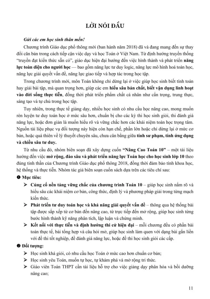NÂNG CAO TOÁN HỌC LỚP 10 (Nội dung bám sát theo chương trình Giáo dục phổ thông mới)