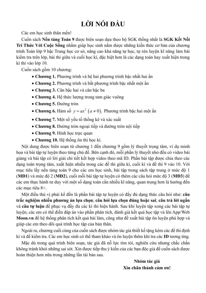 NỀN TẢNG TOÁN LỚP 9 (Hệ thống kiến thức đầy đủ theo Chương trình SGK mới, 100% bài tập có lời giải chi tiết)