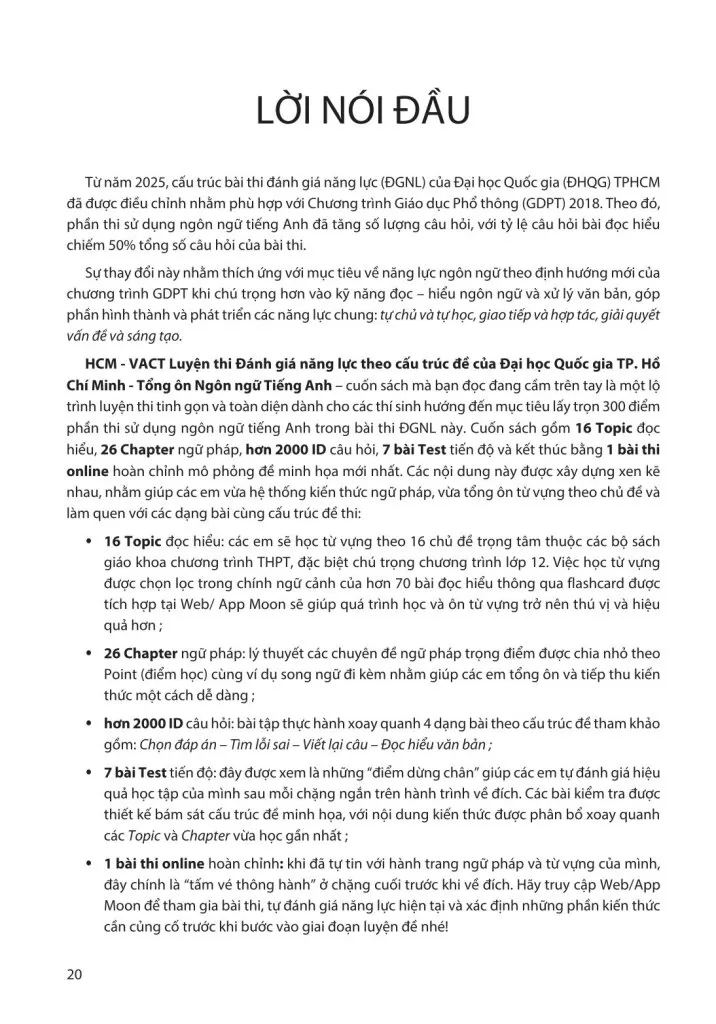 HCM - VACT Luyện thi Đánh giá năng lực theo cấu trúc đề của Đại học Quốc gia TP. HCM - TỔNG ÔN NGÔN NGỮ TIẾNG ANH