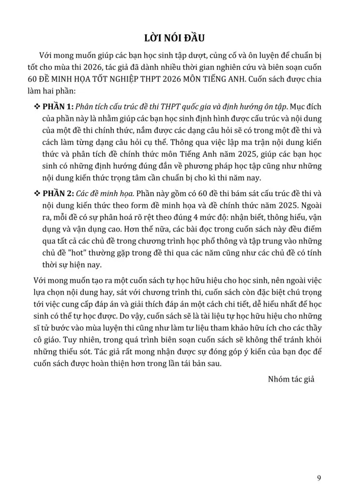 60 ĐỀ MINH HỌA TỐT NGHIỆP THPT 2026 MÔN TIẾNG ANH