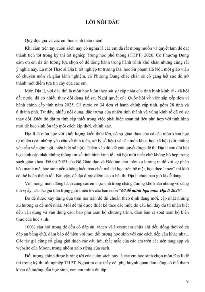 60 ĐỀ MINH HỌA TỐT NGHIỆP THPT 2026 MÔN ĐỊA LÍ